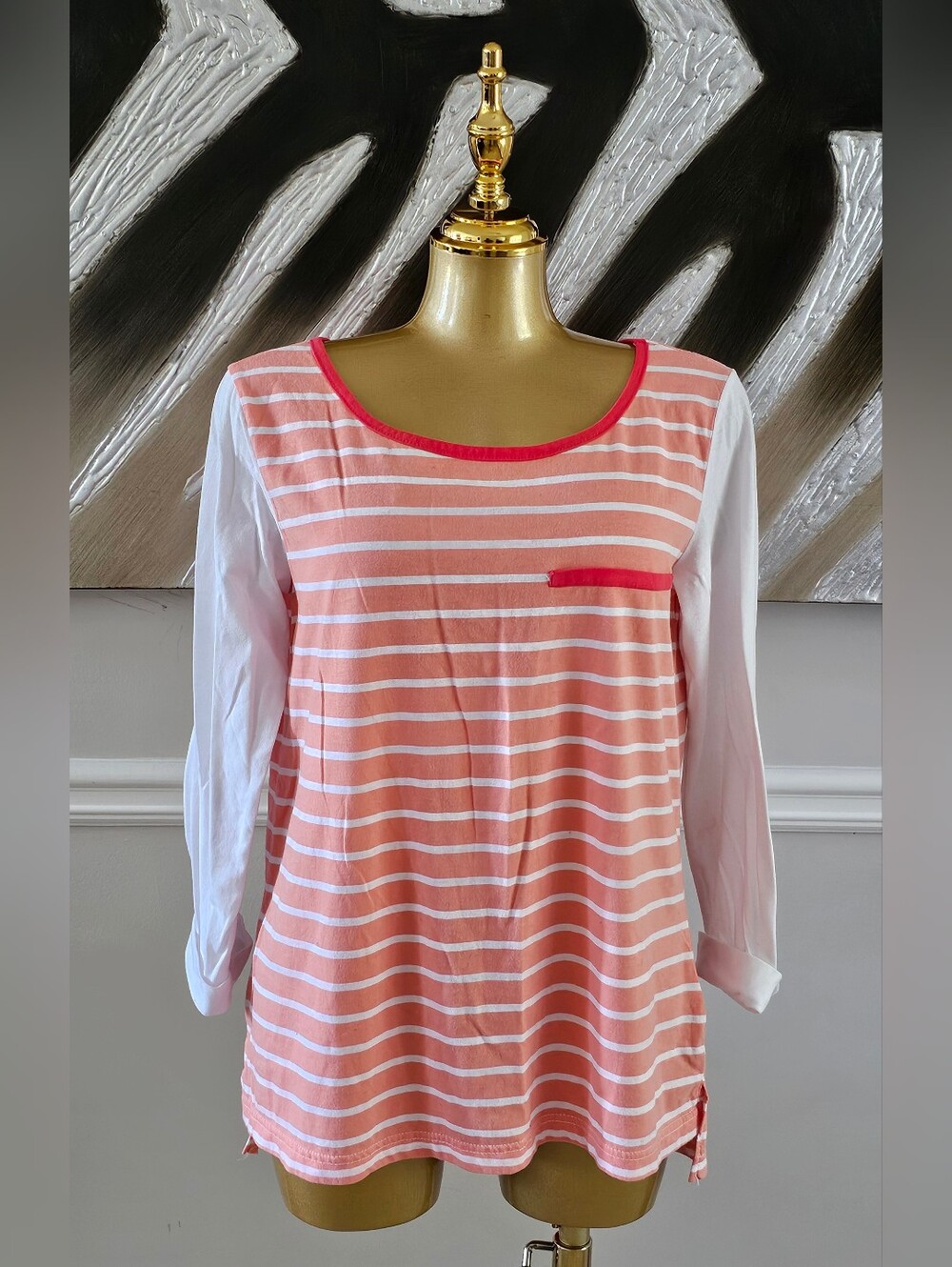 Rosto Coral Striped 3/4 Sleeve Top Size 1XL